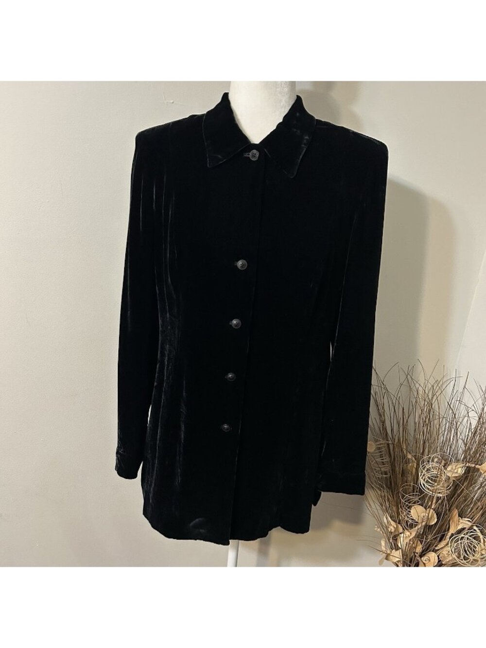 Liz Claiborne Velvet Women Button Up Shirt Blouse Black Long Sleeve Silk Blend 6
